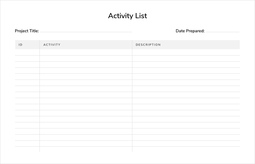 Activity list for planning
