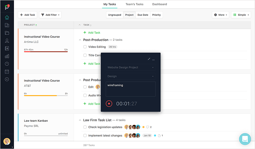 time tracker within a work management software