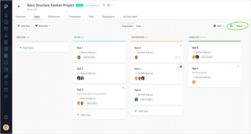 paymo project management software kanban view